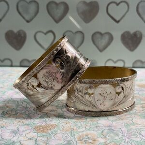 SOLD - Victorian Silverplate Napkin Rings Set of 2 Ornate Decorated